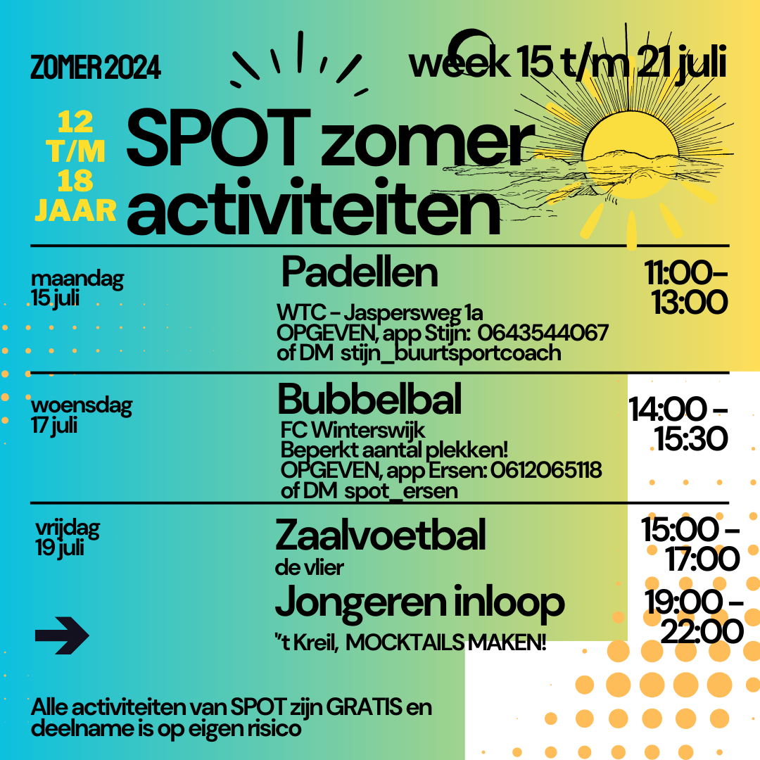 Zomerprogramma SPOT. Klik op de link onder de afbeelding om naar de agenda te gaan